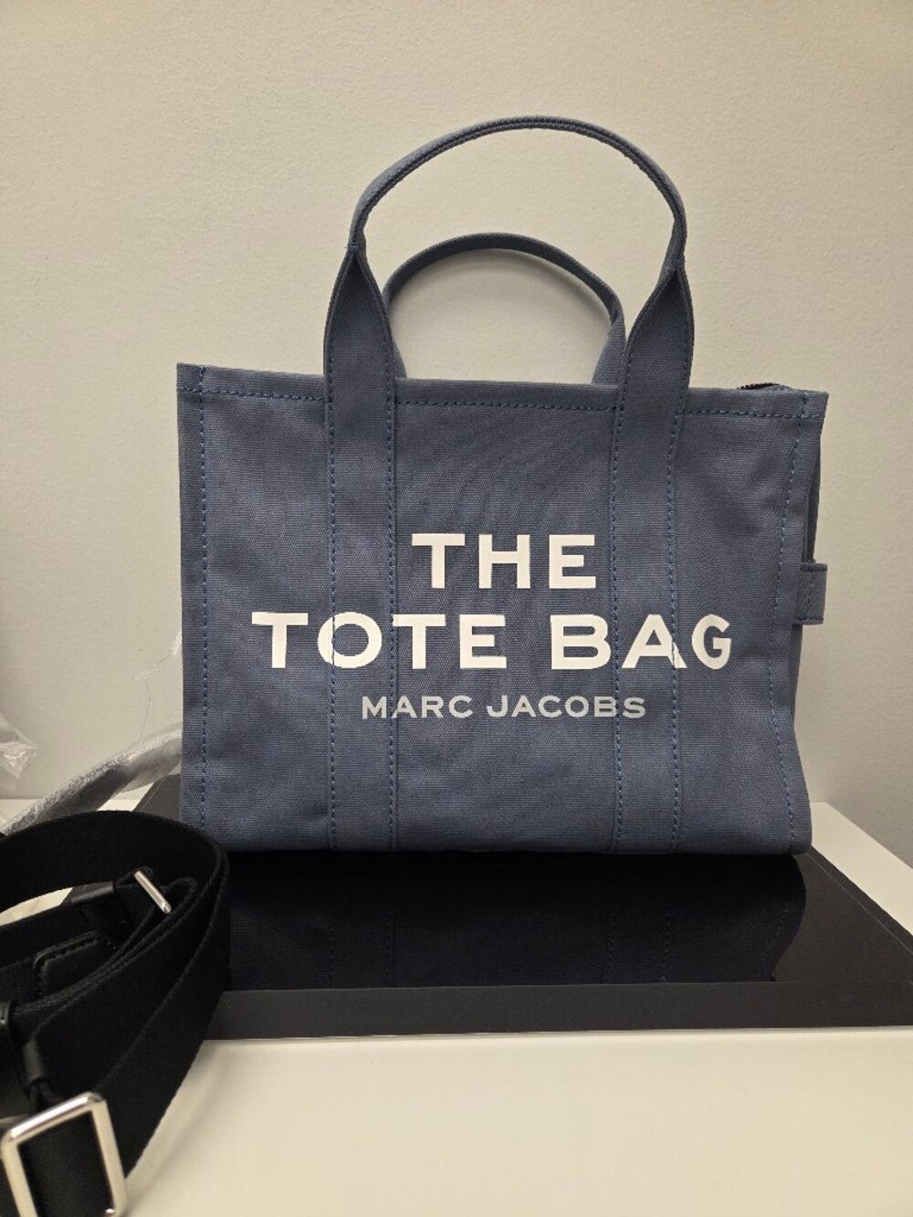 Marc Jacobs The Tote Bag Medium Blue Shadow Canvas Crossbody Tote New
